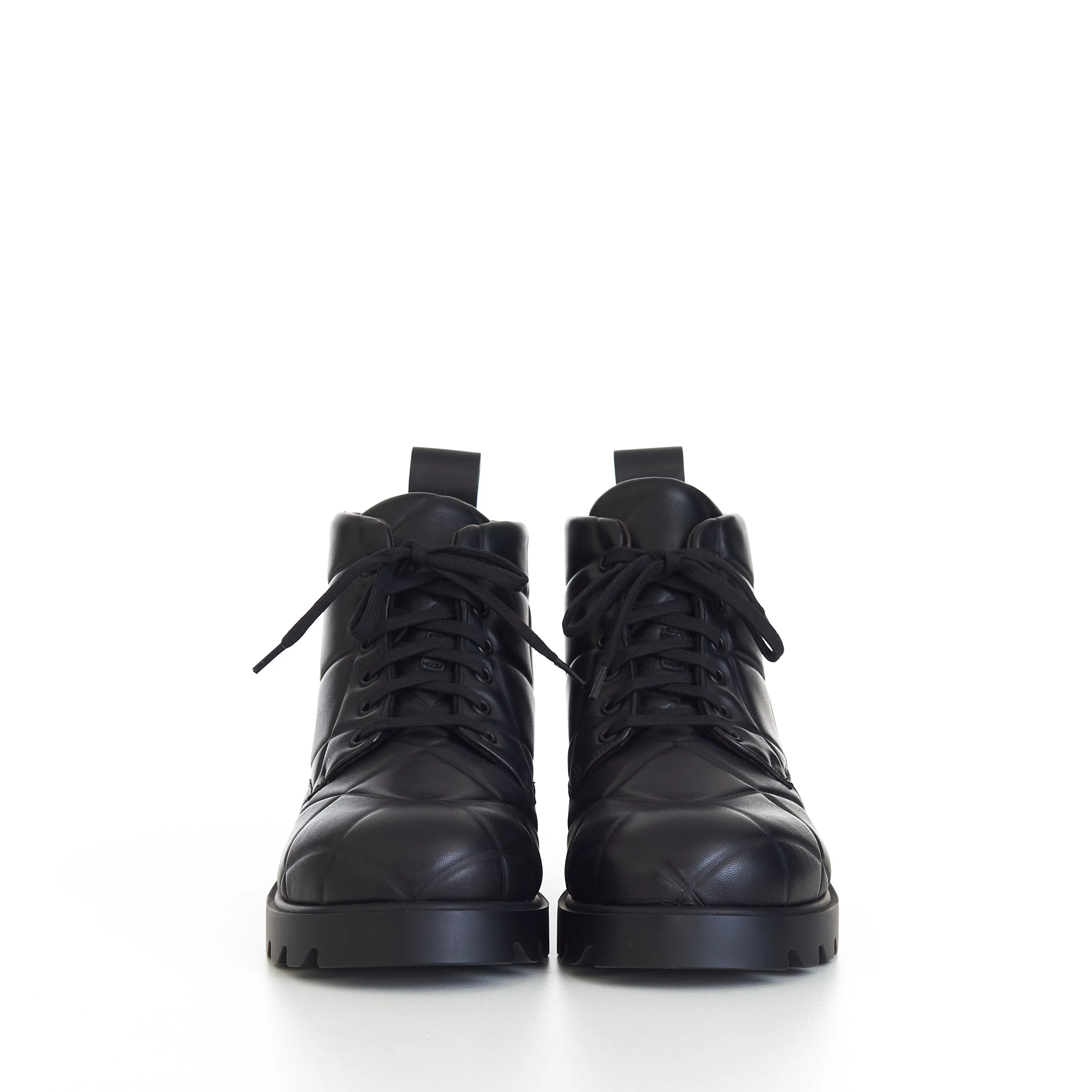 "Strut Grid" Lace-up Ankle Boots In Black Padded Leather