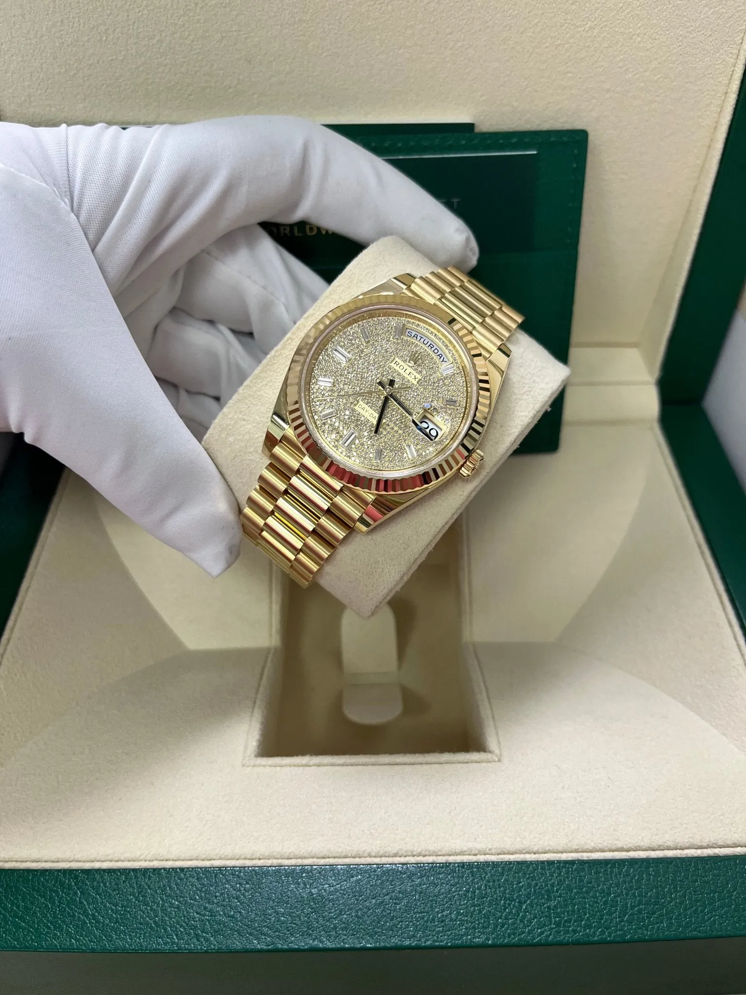 Rolex Day-Date 40mm Yellow Gold Pave Dial 228238