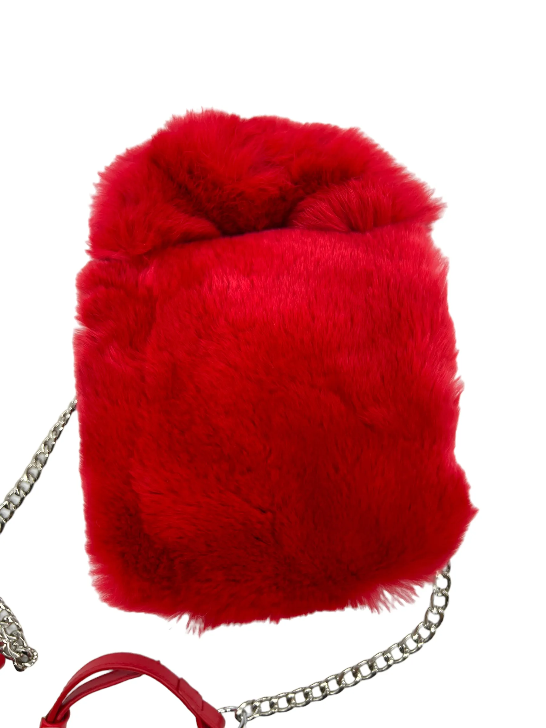 Shane Justin Red Fur Power Puff Chain Bag