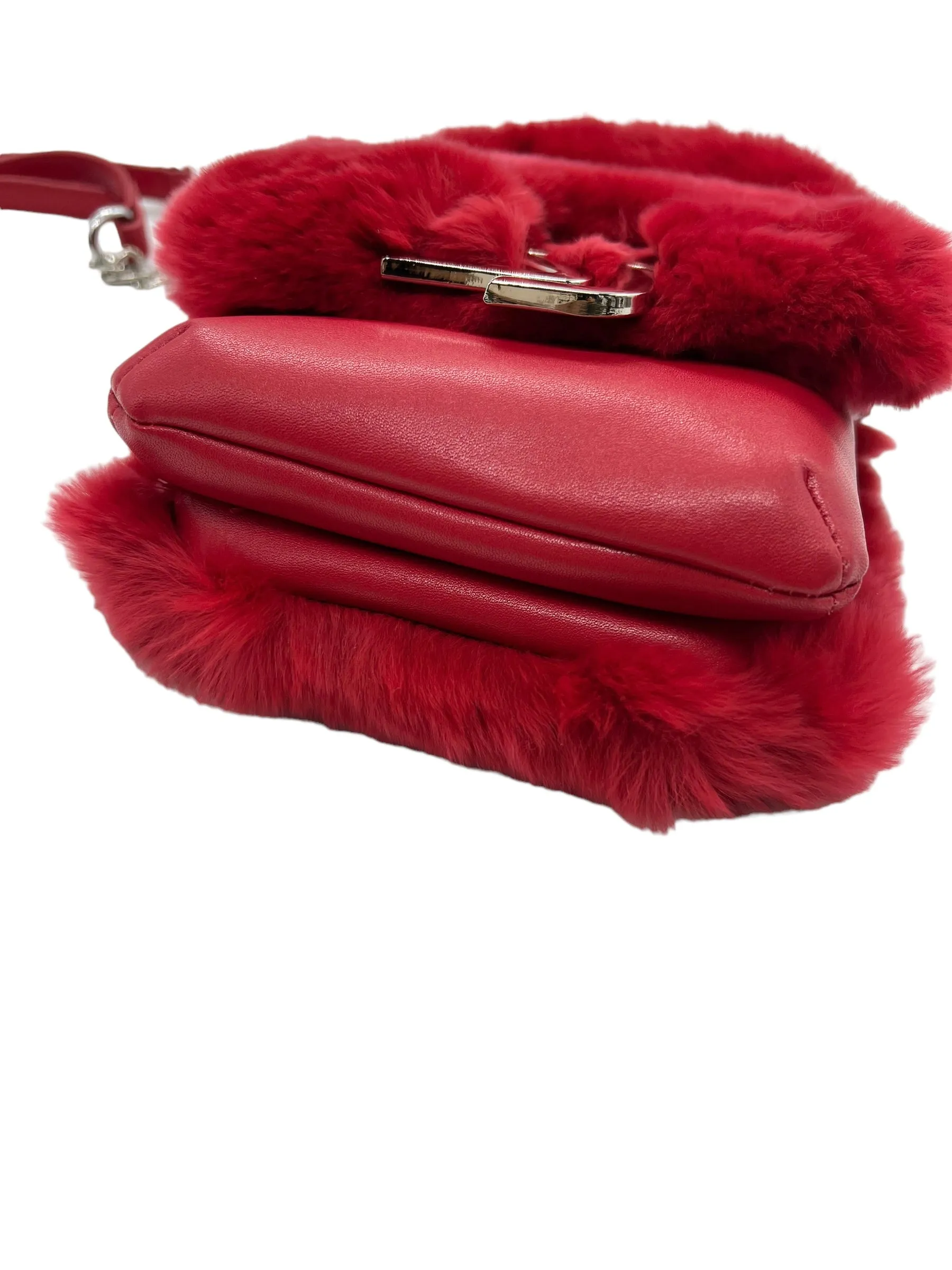 Shane Justin Red Fur Power Puff Chain Bag