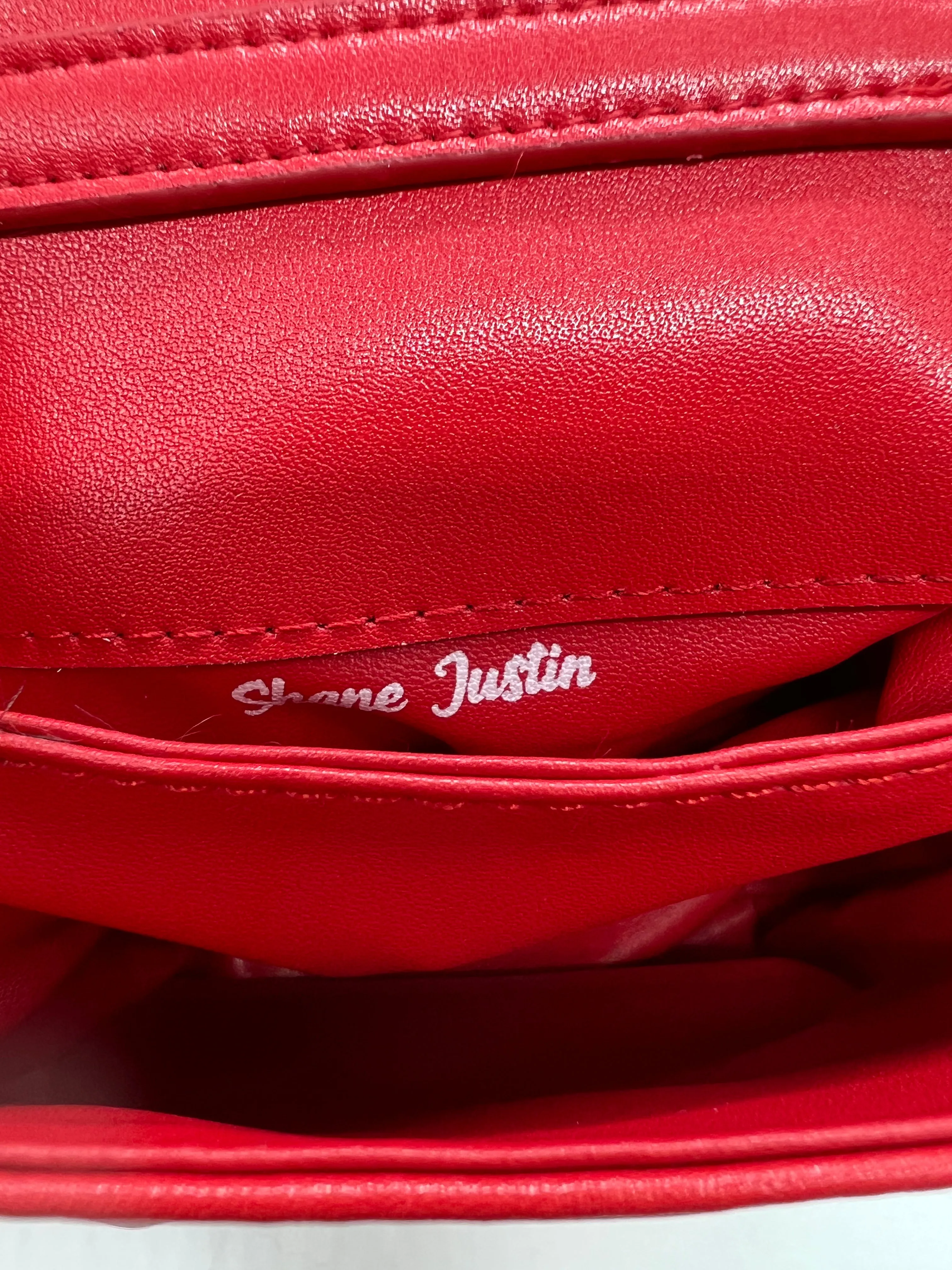 Shane Justin Red Fur Power Puff Chain Bag