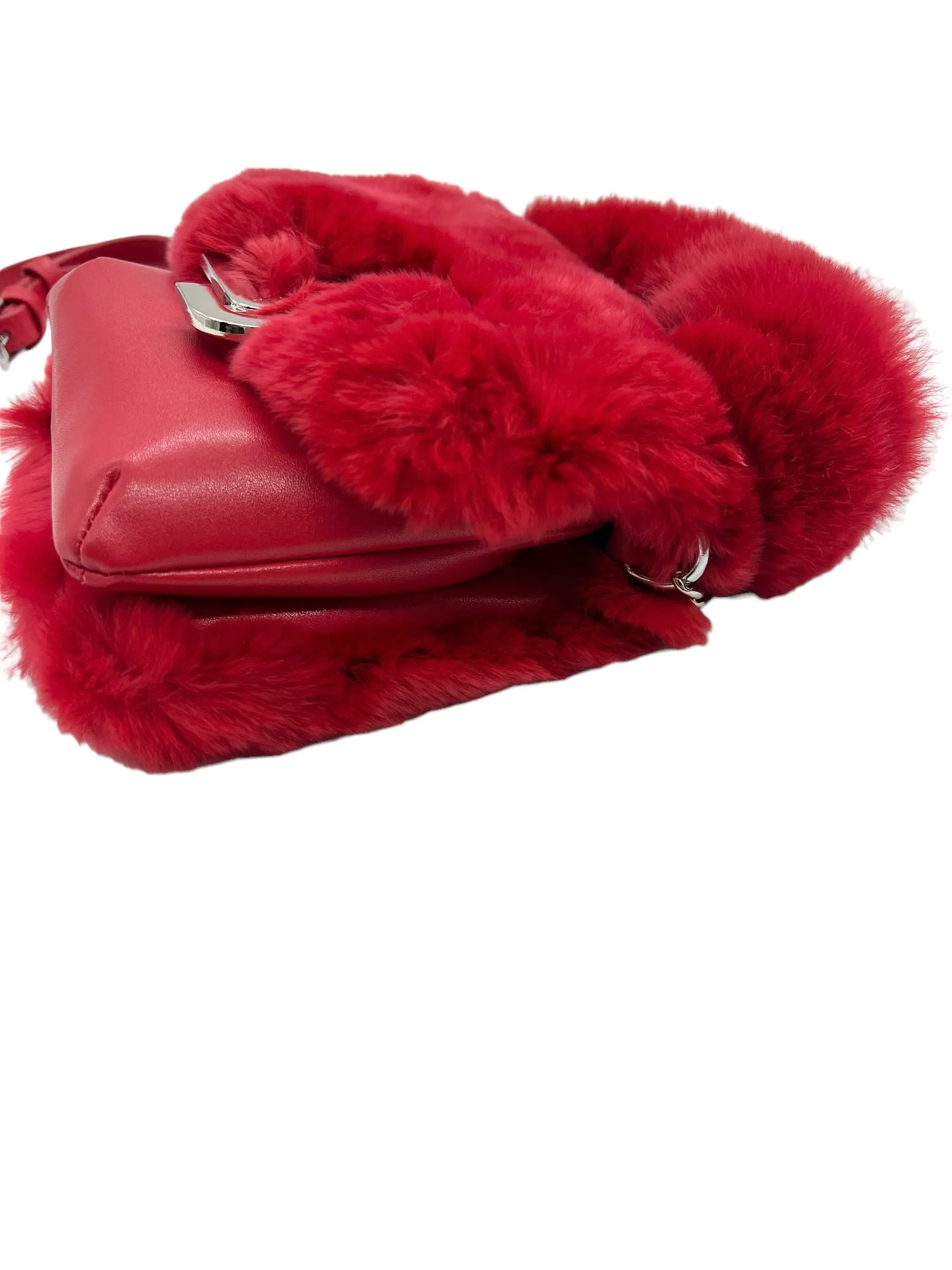 Shane Justin Red Fur Power Puff Chain Bag