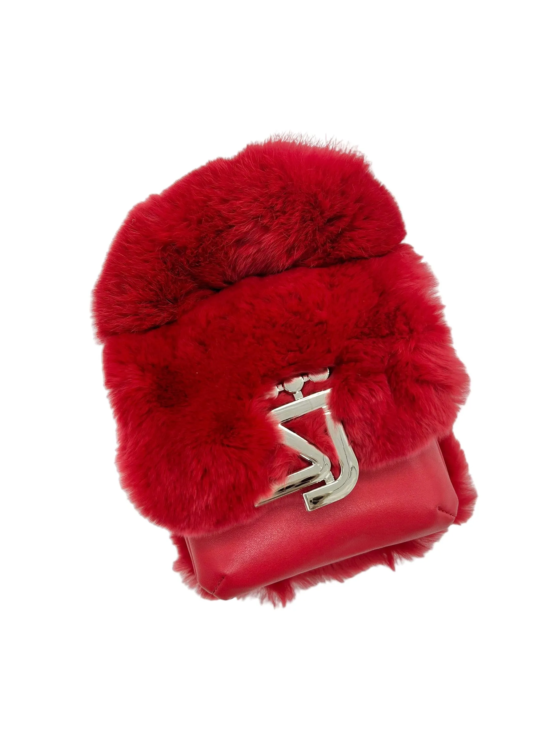 Shane Justin Red Fur Power Puff Chain Bag