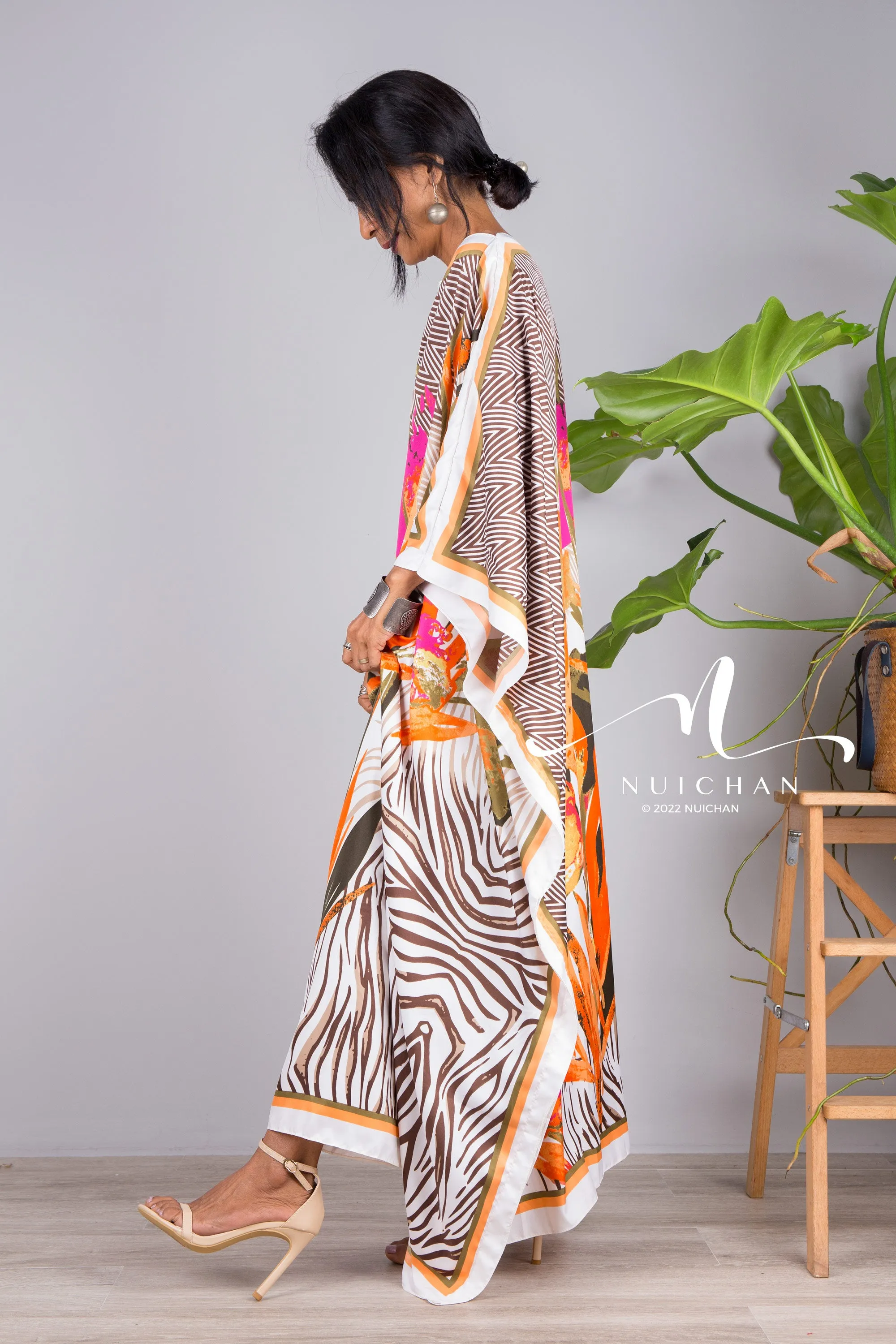 Silk satin kaftan dress