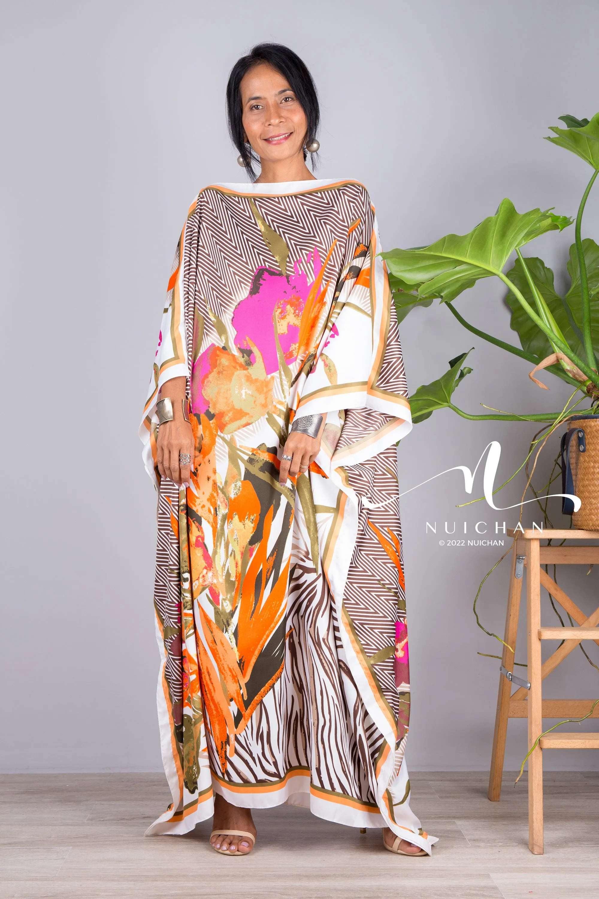 Silk satin kaftan dress