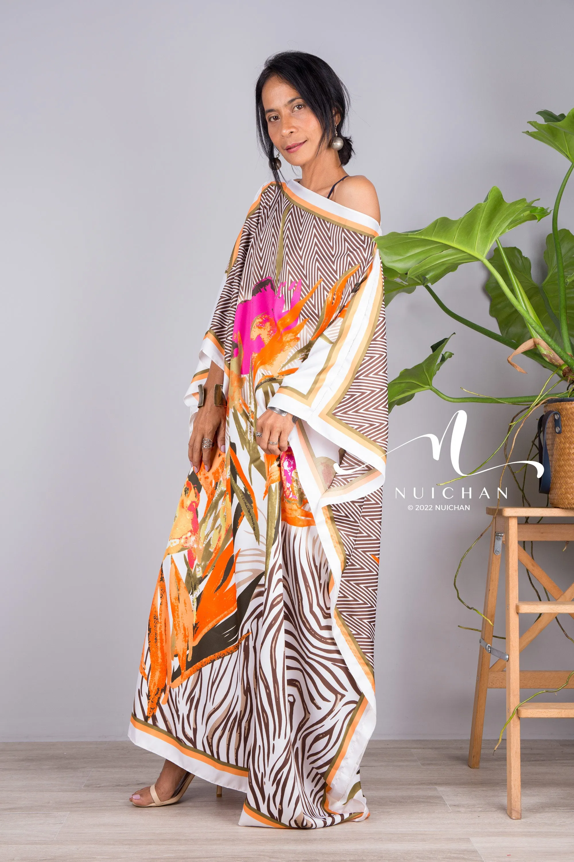 Silk satin kaftan dress