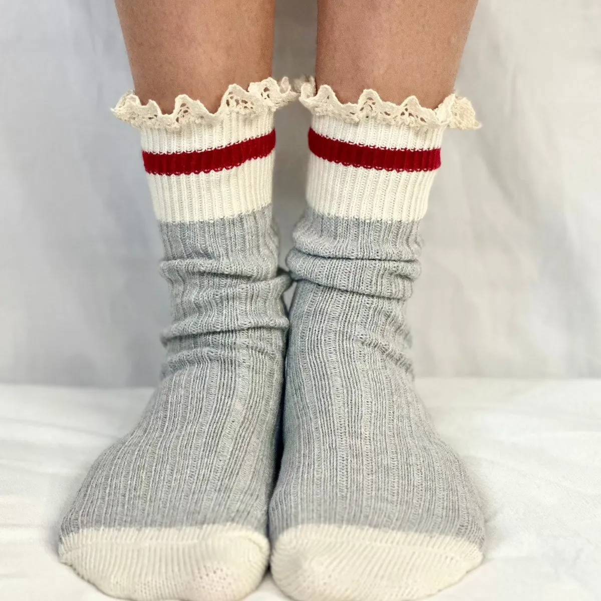 SOCK MONKEY striped crew socks women's