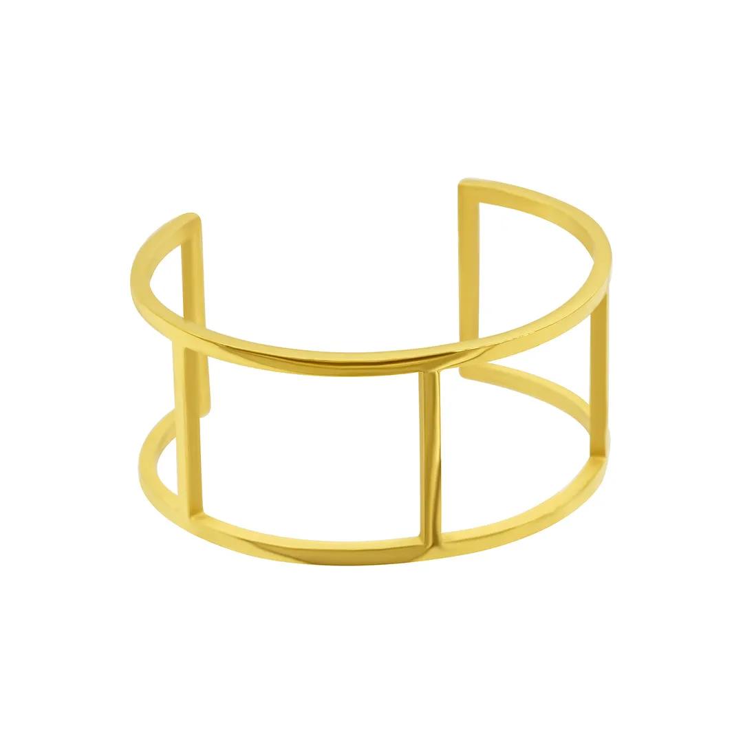 Tarnish Resistant 14K Gold Plated Double Row Cuff Bracelet