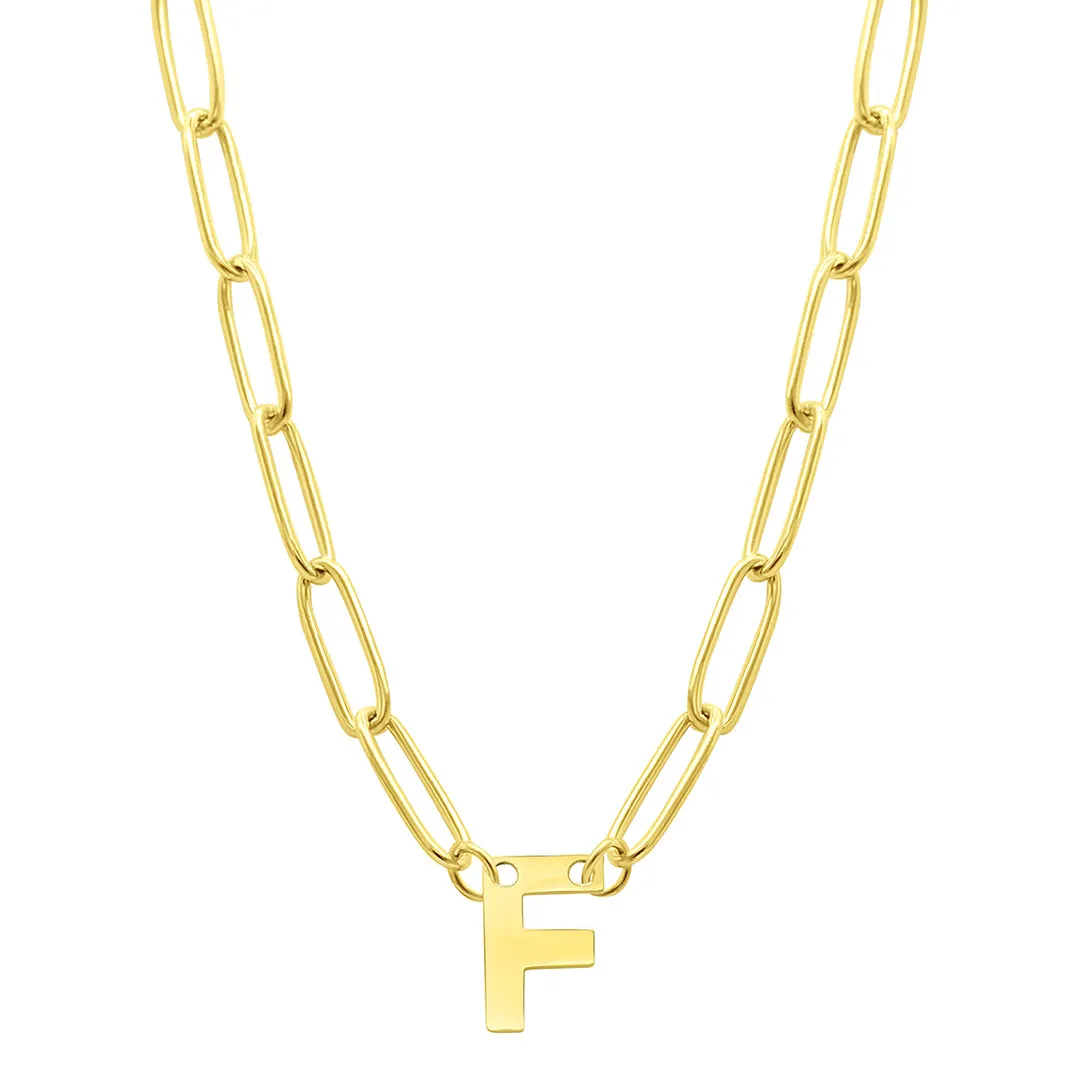 Tarnish Resistant 14K Gold Plated Mini Initial Paperclip Chain Necklace