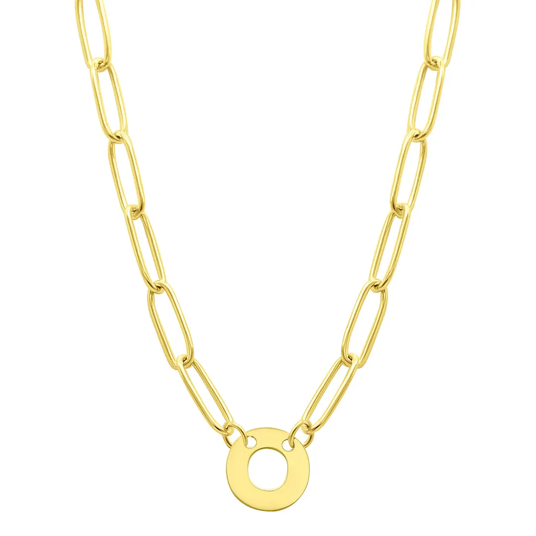 Tarnish Resistant 14K Gold Plated Mini Initial Paperclip Chain Necklace