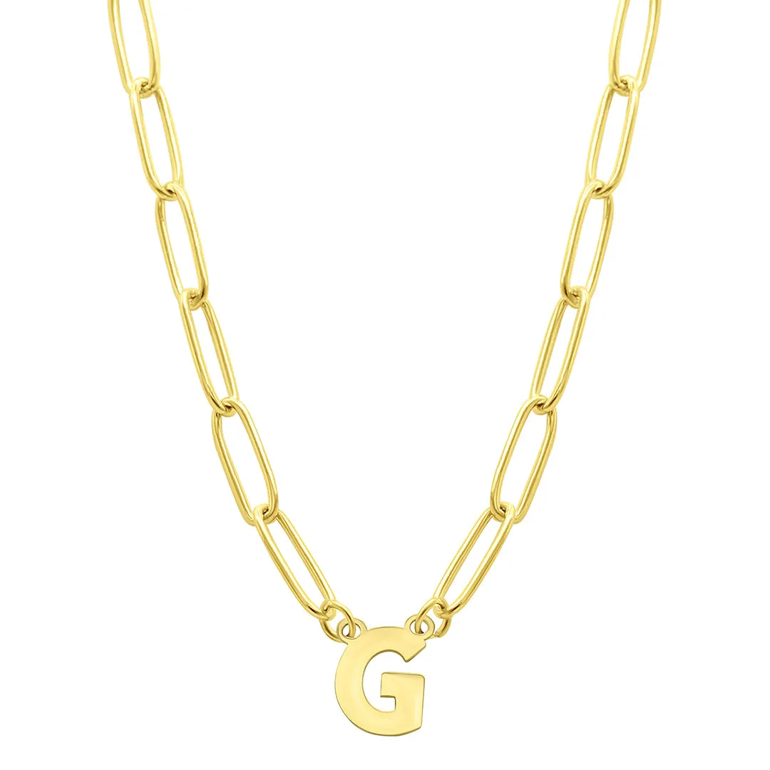 Tarnish Resistant 14K Gold Plated Mini Initial Paperclip Chain Necklace