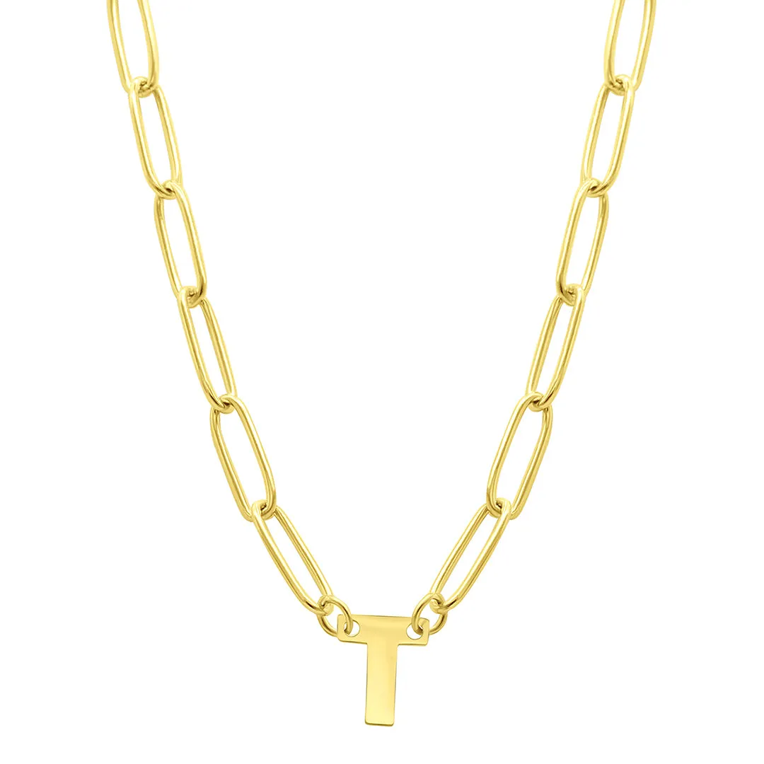 Tarnish Resistant 14K Gold Plated Mini Initial Paperclip Chain Necklace