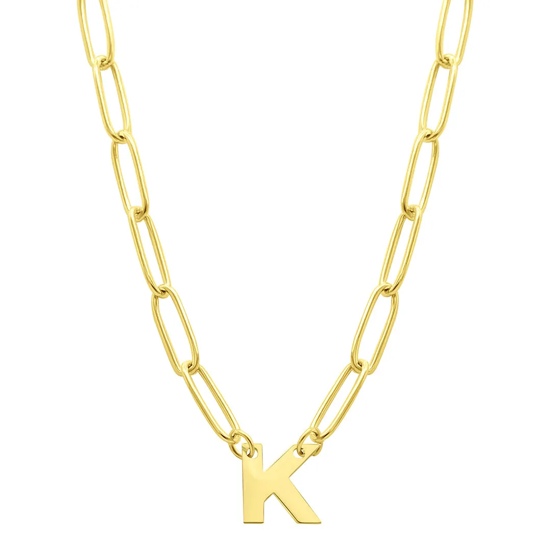 Tarnish Resistant 14K Gold Plated Mini Initial Paperclip Chain Necklace