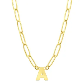 Tarnish Resistant 14K Gold Plated Mini Initial Paperclip Chain Necklace