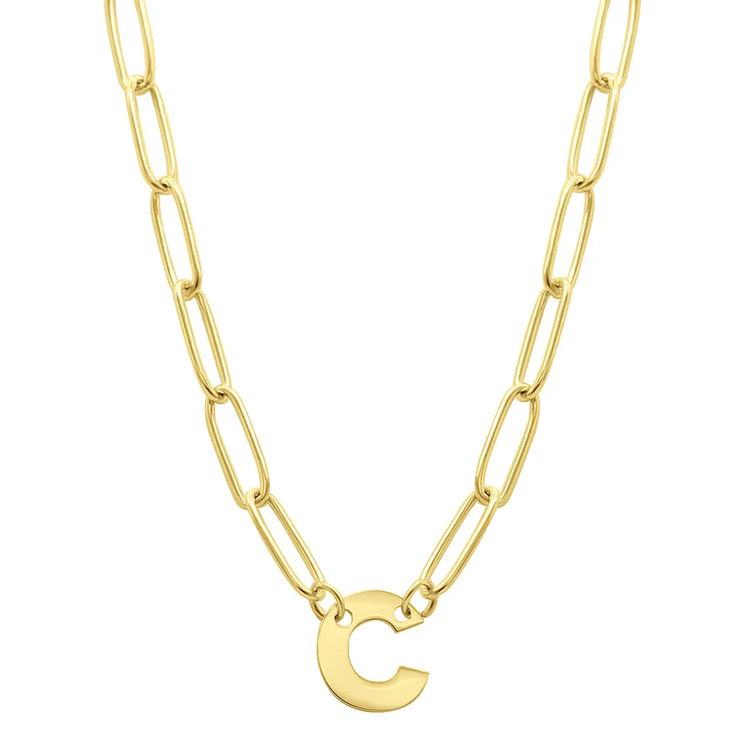 Tarnish Resistant 14K Gold Plated Mini Initial Paperclip Chain Necklace