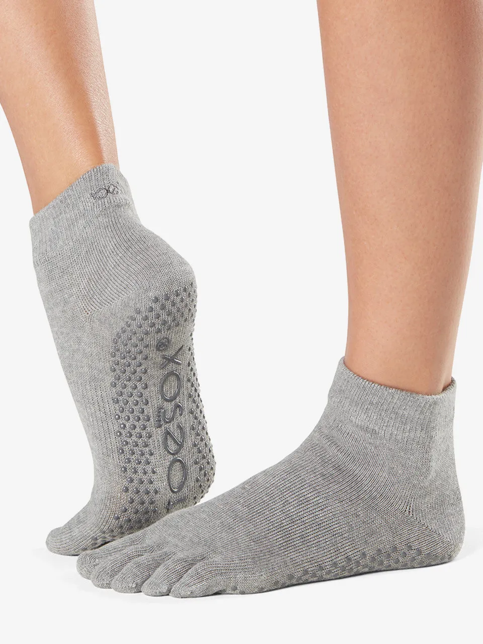 Toesox Grip Full Toe Ankle - Heather Grey