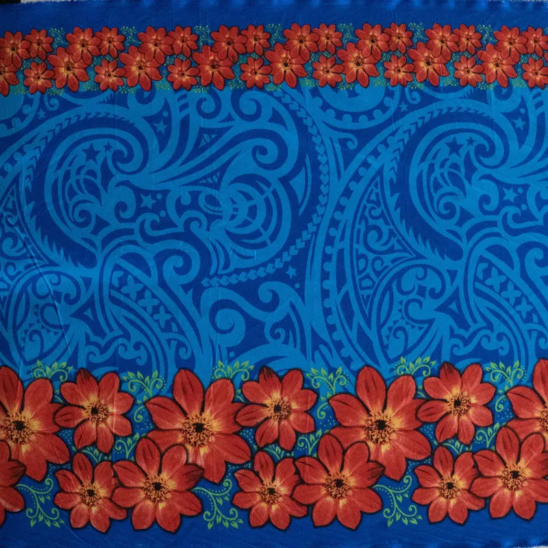 Traditional Polynesian Tattoo Daisy Double Border Fabric | Polyester