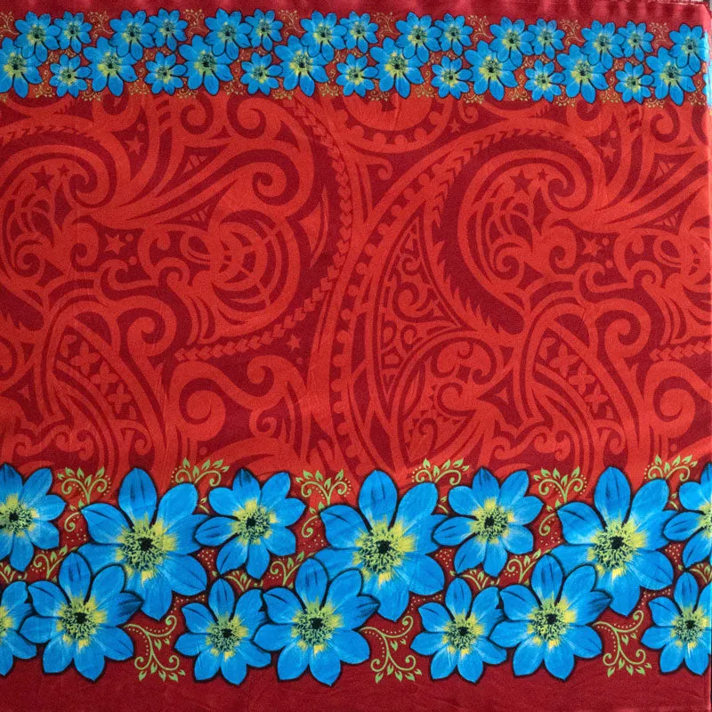 Traditional Polynesian Tattoo Daisy Double Border Fabric | Polyester