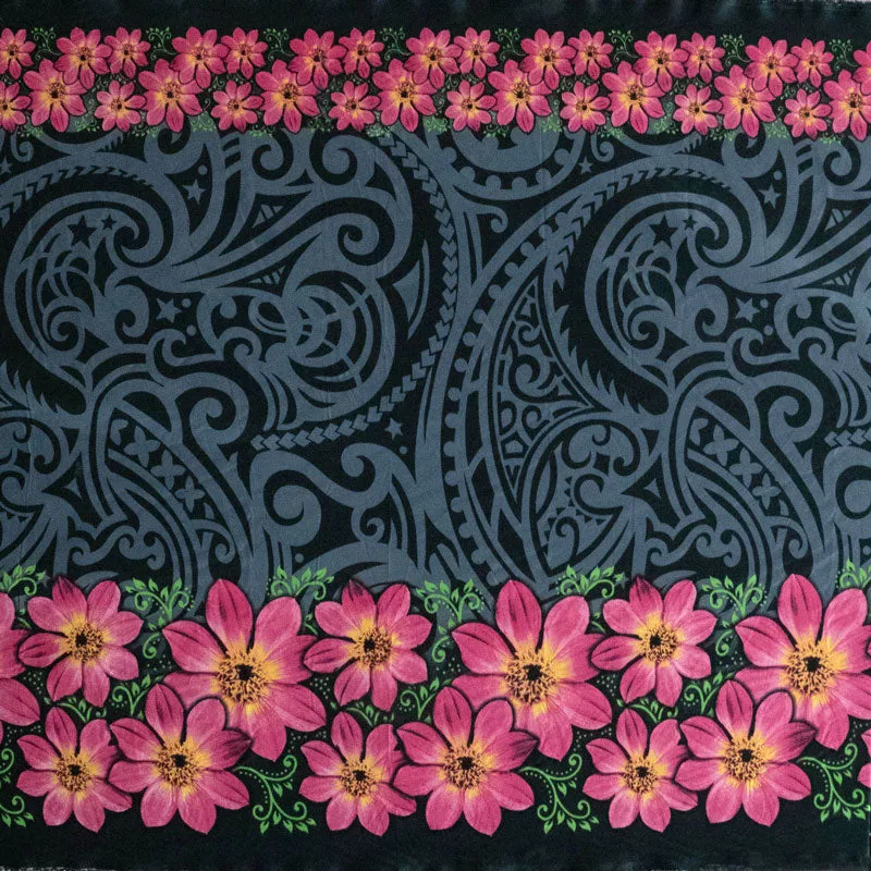 Traditional Polynesian Tattoo Daisy Double Border Fabric | Polyester