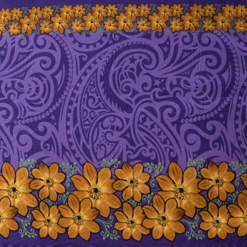 Traditional Polynesian Tattoo Daisy Double Border Fabric | Polyester