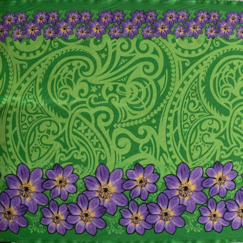 Traditional Polynesian Tattoo Daisy Double Border Fabric | Polyester