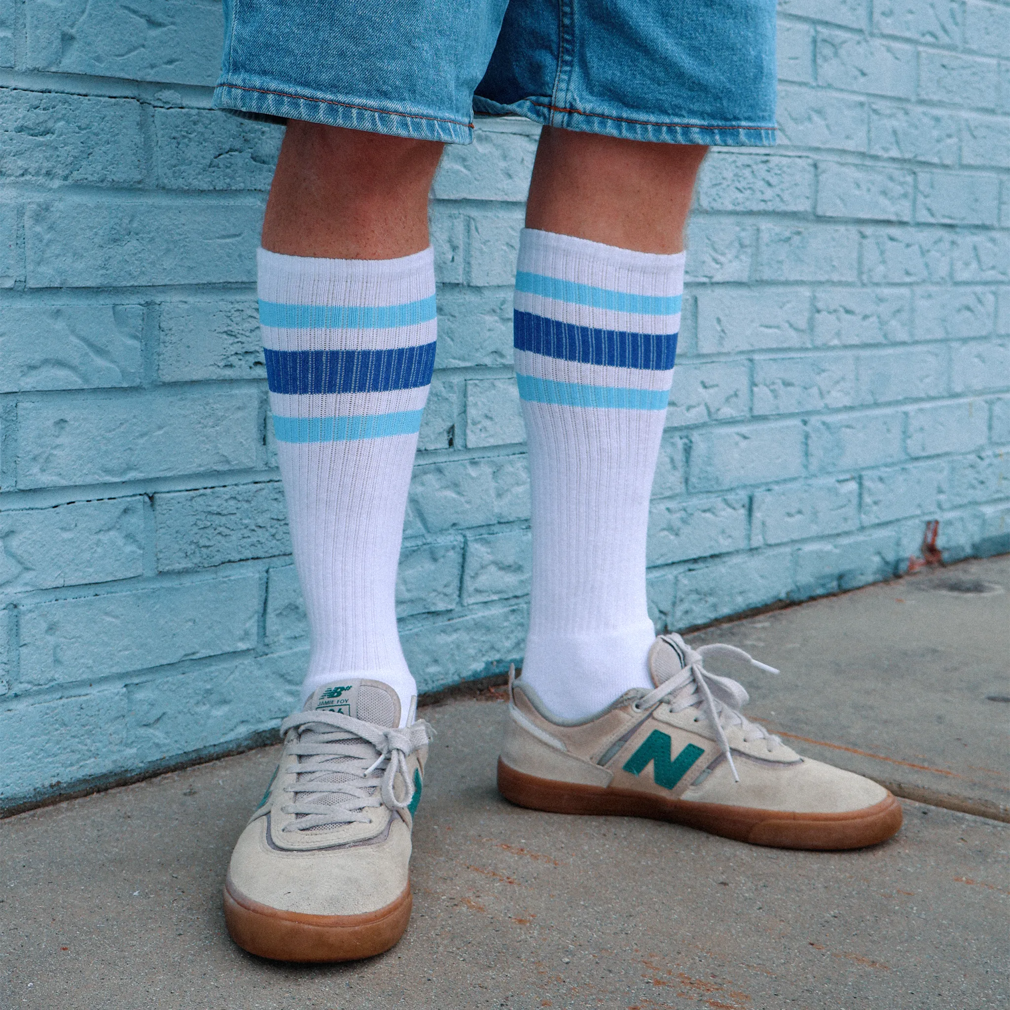 True Knee High Socks | White | Blue Shades