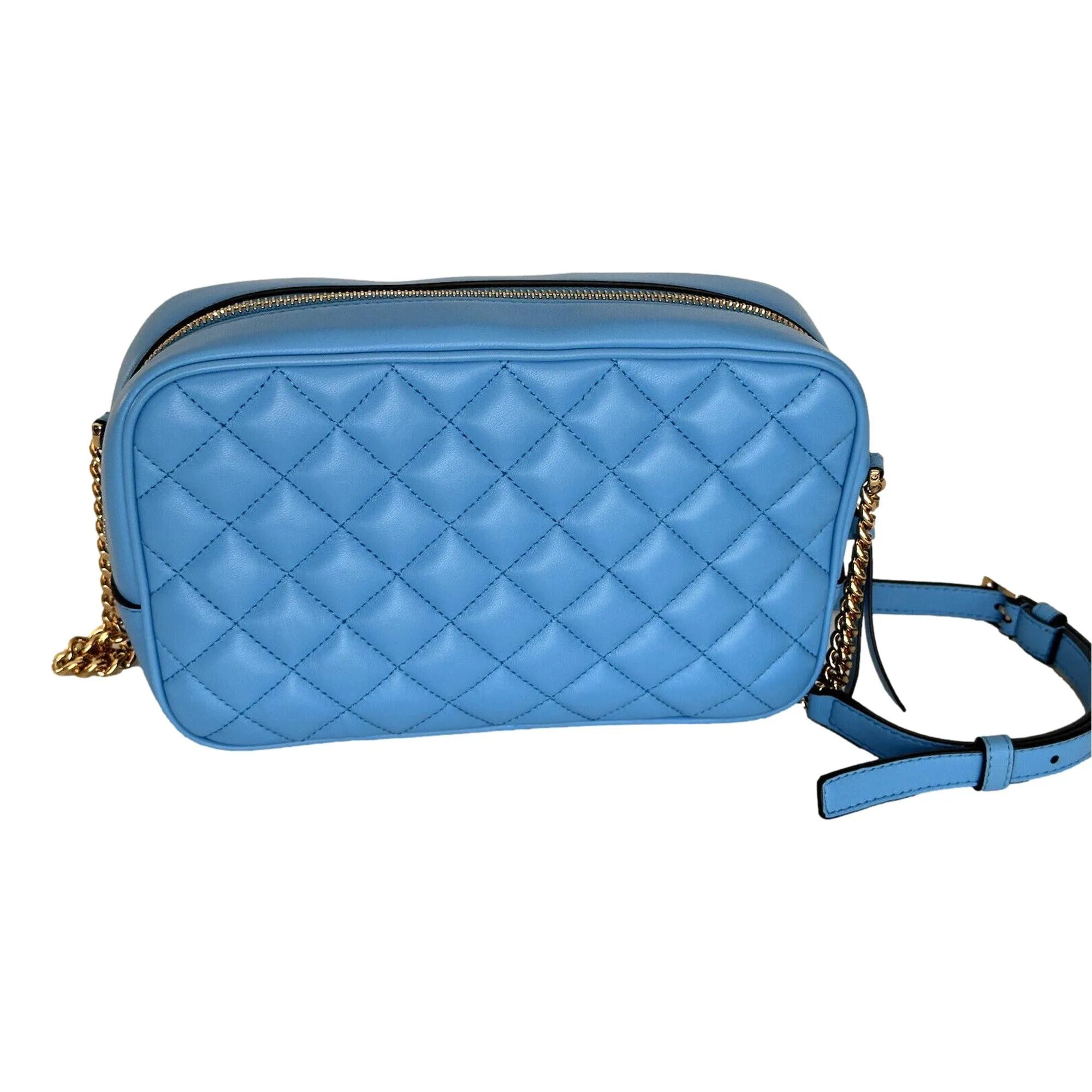 Versace La Medusa Blue Quilted Lamb Leather Medium Crossbody Bag