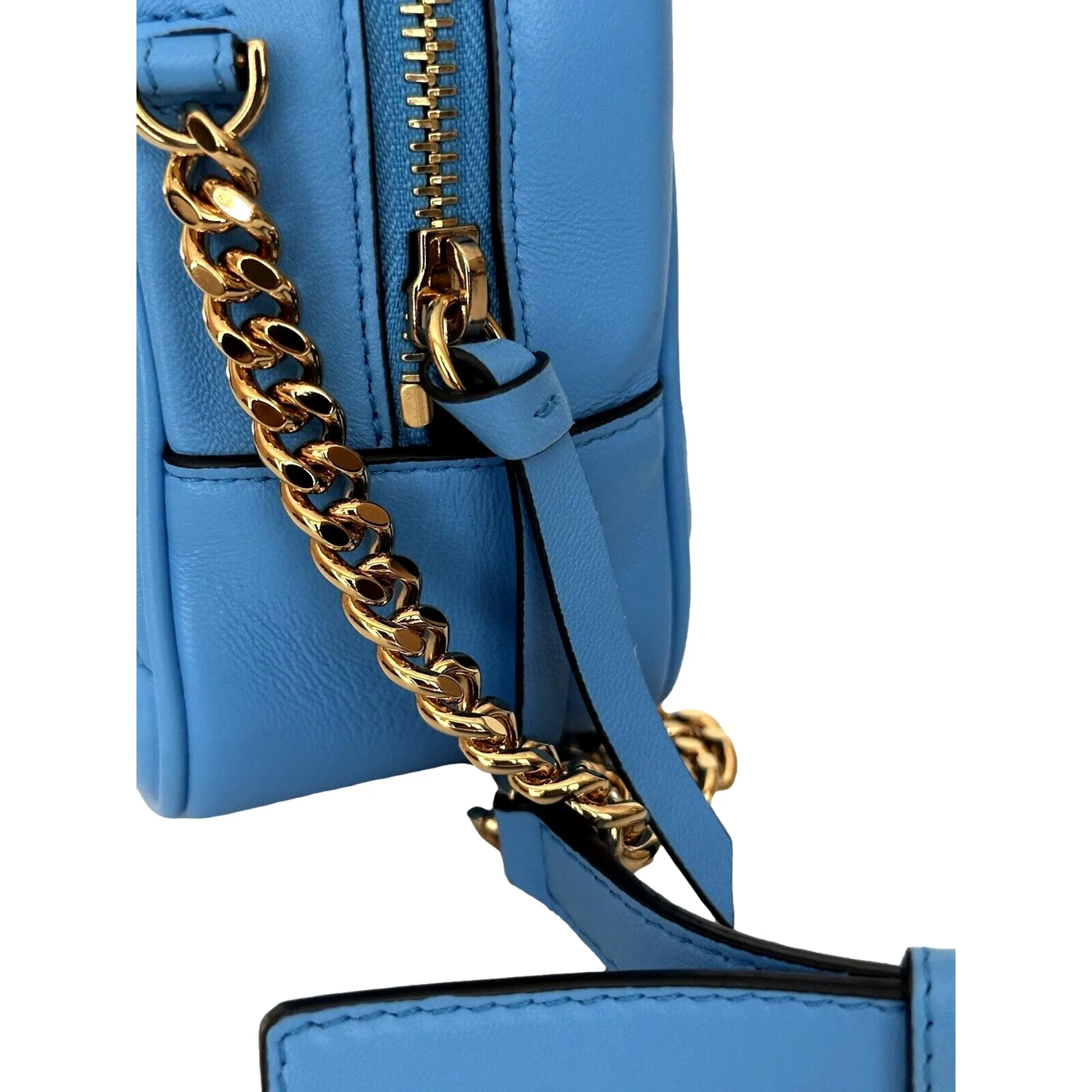 Versace La Medusa Blue Quilted Lamb Leather Medium Crossbody Bag