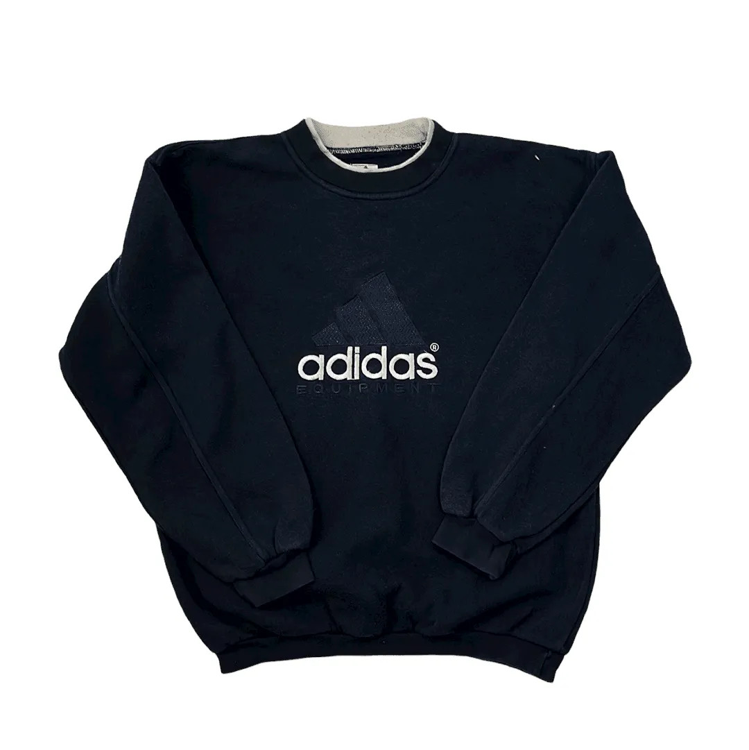 Vintage 90s Navy Blue Adidas Equipment Spell-Out Sweatshirt - Medium