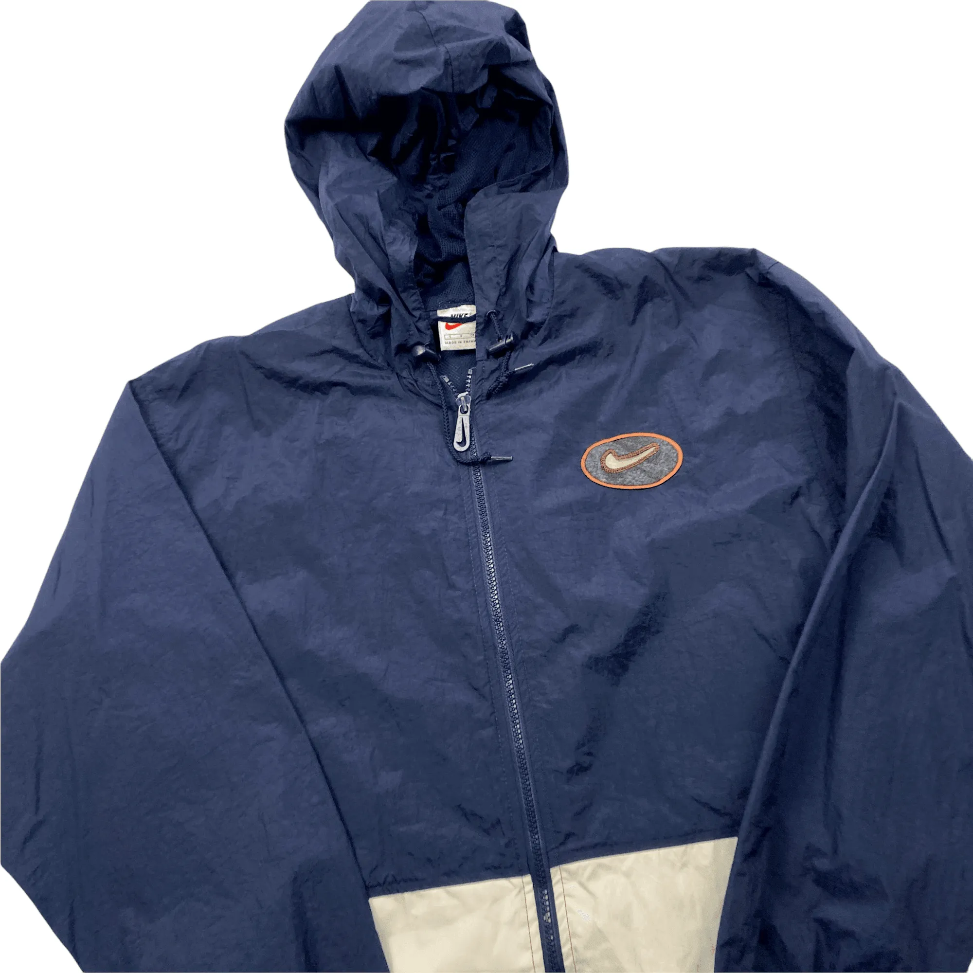 Vintage 90s Navy Blue   White Nike Full Zip Waterproof Windbreaker - Small (Recommended Size - Large)