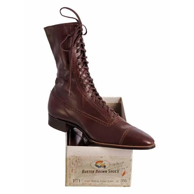 Vintage  Mahogany Leather High Lace Boots 1910 Sz 7N New In BOX Buster Brown