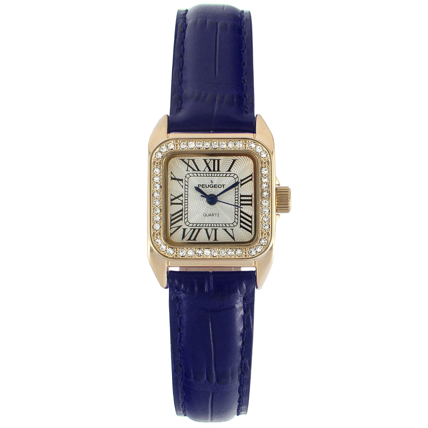 Women's 34x24mm Tank Watch with Crystal Bezel Blue Leather Strap