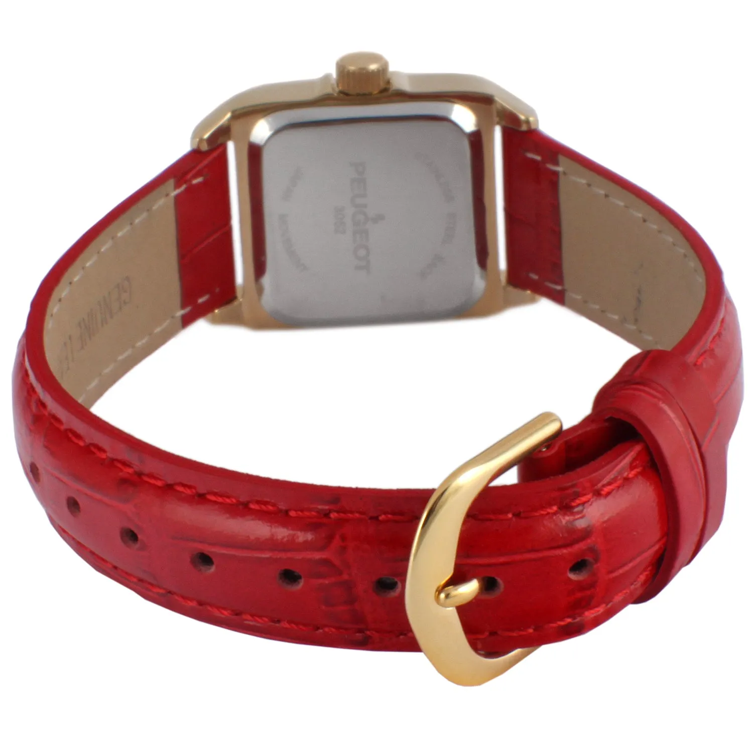 Women's 34x24mm Tank Watch with Crystal Bezel Red Leather Strap