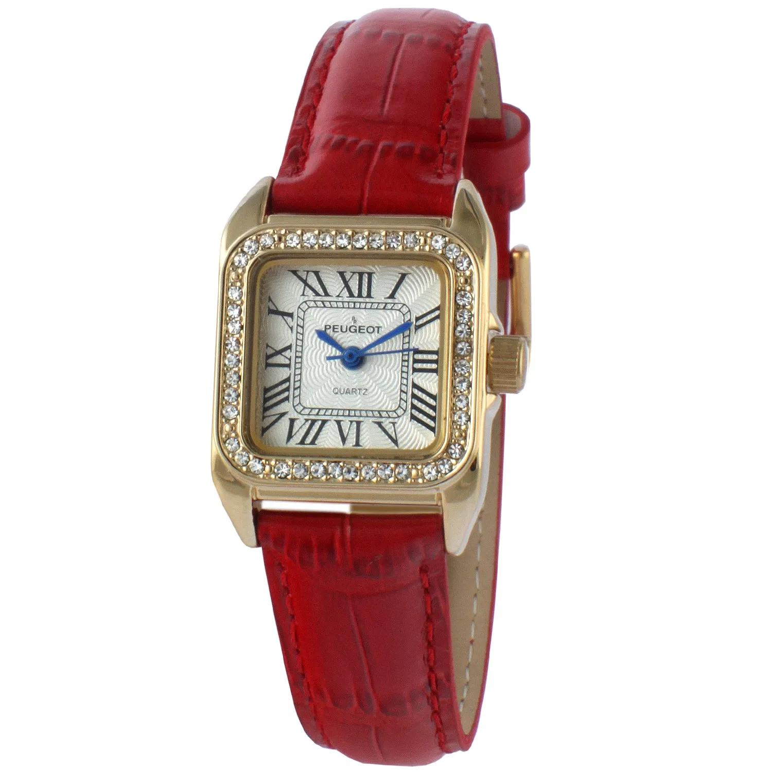 Women's 34x24mm Tank Watch with Crystal Bezel Red Leather Strap