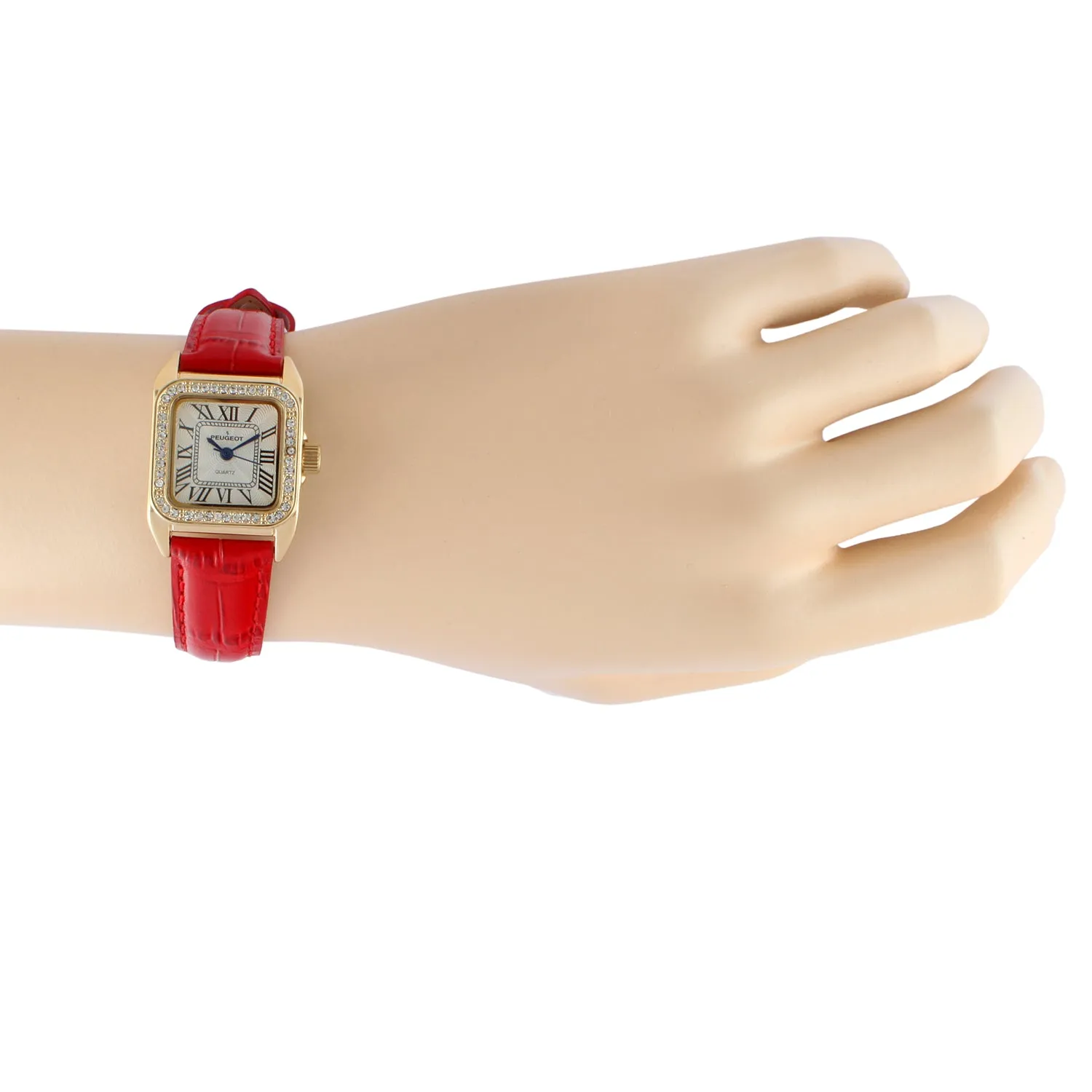 Women's 34x24mm Tank Watch with Crystal Bezel Red Leather Strap